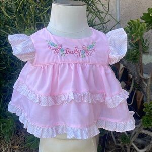 Vintage Baby Girl Pink Ruffle Dress Sz 0/6M